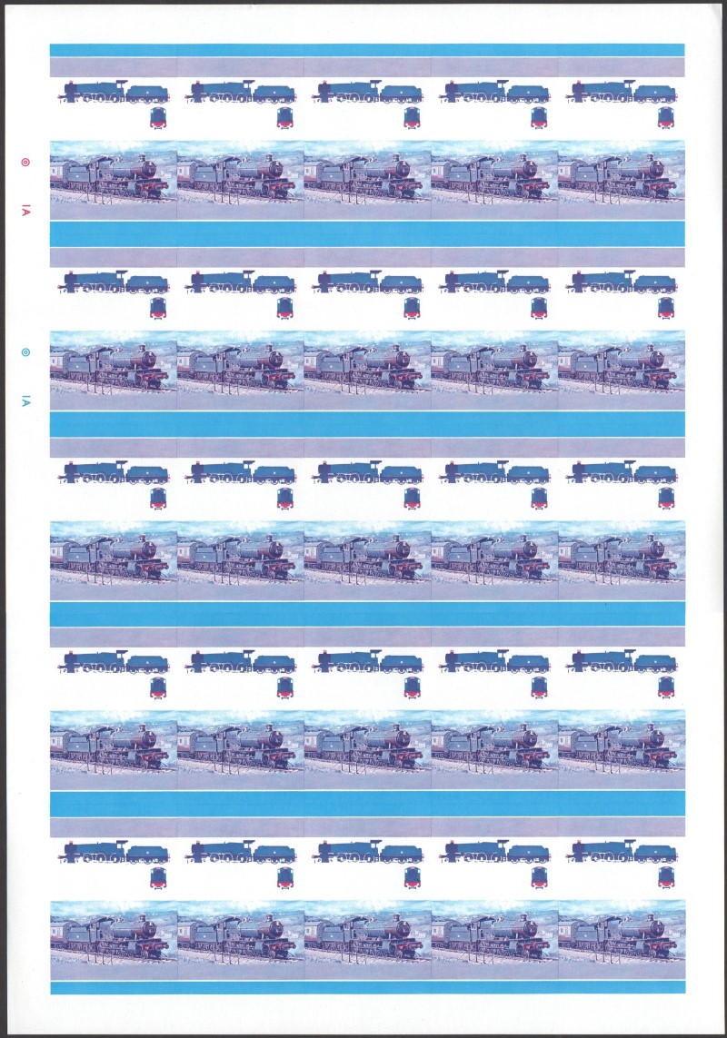 Bequia Locomotives (2nd series) 35c Blue-Red Stage Progressive Color Proof Pane