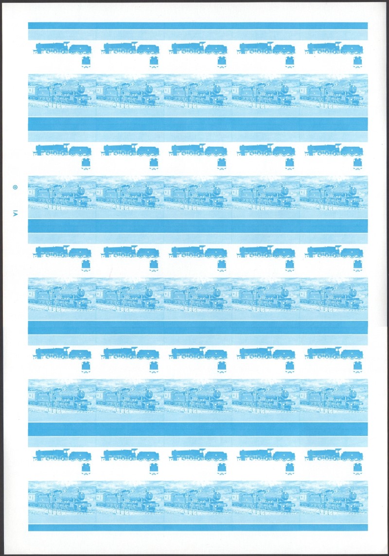 Bequia Locomotives (2nd series) 35c Blue Stage Progressive Color Proof Pane