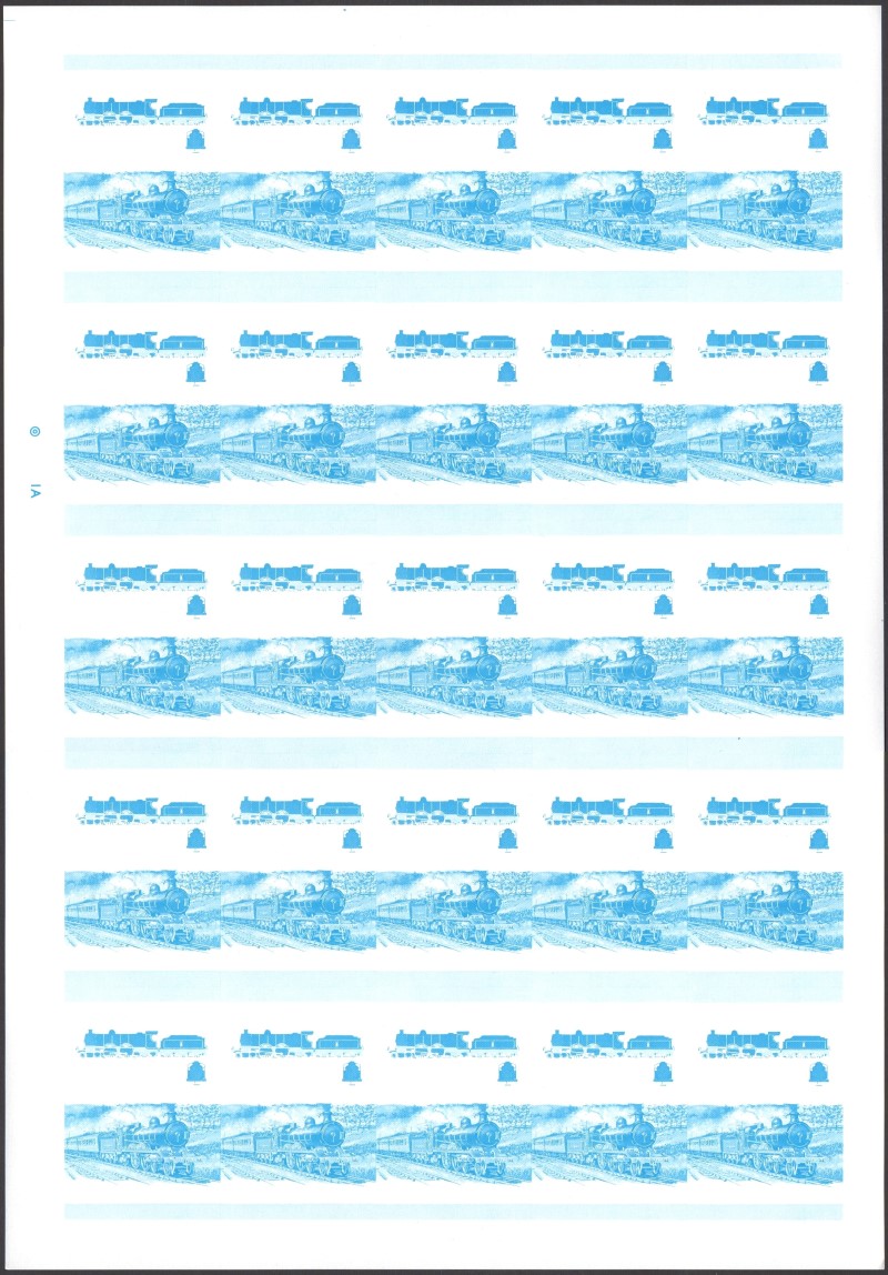 Bequia Locomotives (2nd series) 5c Blue Stage Progressive Color Proof Pane