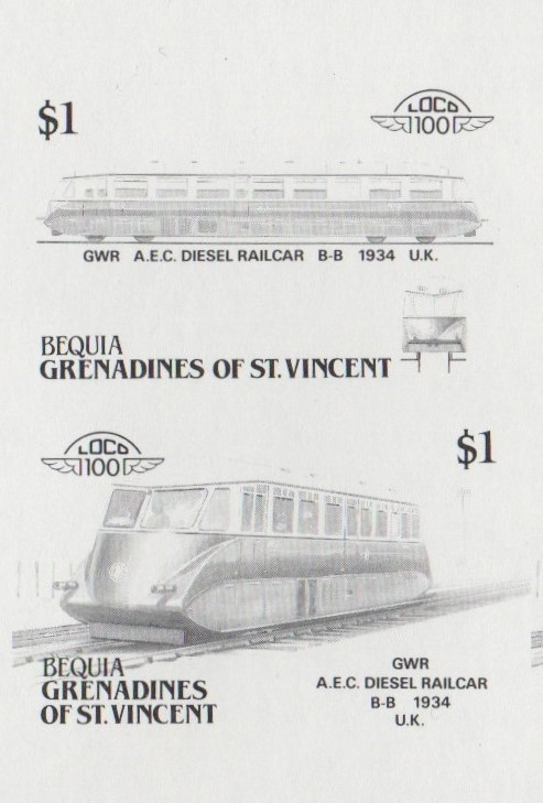 Bequia Locomotives (5th series) $1 Black Stage Progressive Color Proof Pair