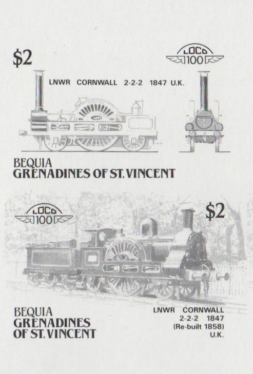 Bequia Locomotives (5th series) $2 Black Stage Progressive Color Proof Pair