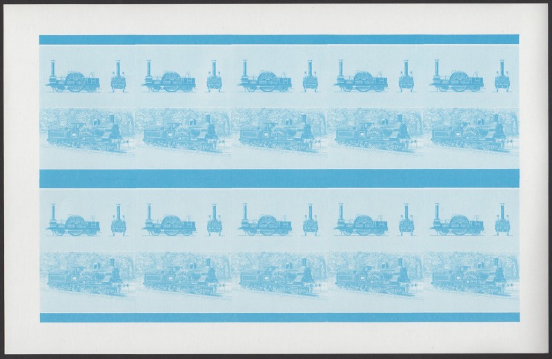 Bequia Locomotives (5th series) $2 Blue Stage Progressive Color Proof Pane