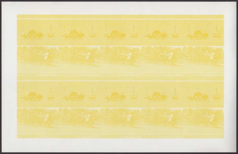 Bequia Locomotives (5th series) $2 Yellow Stage Progressive Color Proof Pane