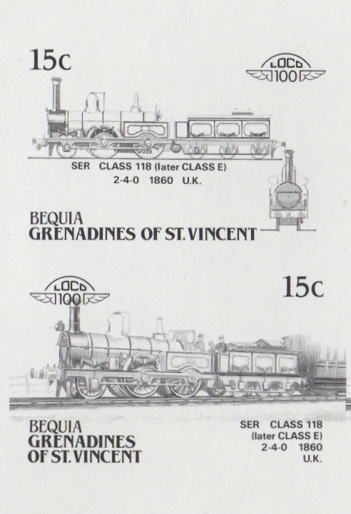 Bequia Locomotives (5th series) 15c Black Stage Progressive Color Proof Pair