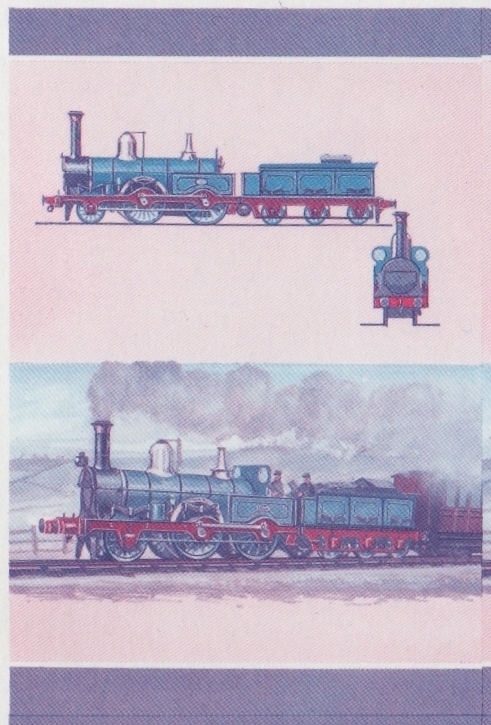 Bequia Locomotives (5th series) 15c Blue-Red Stage Progressive Color Proof Pair