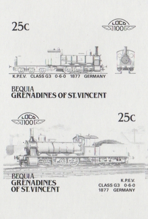 Bequia Locomotives (5th series) 25c Black Stage Progressive Color Proof Pair