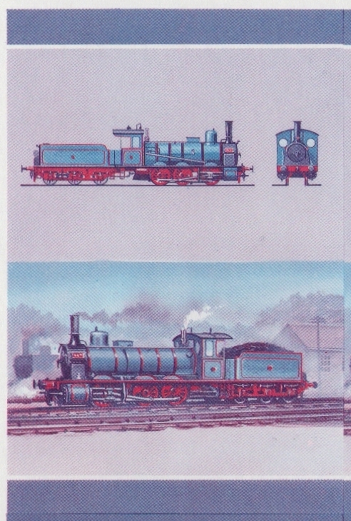 Bequia Locomotives (5th series) 25c Blue-Red Stage Progressive Color Proof Pair