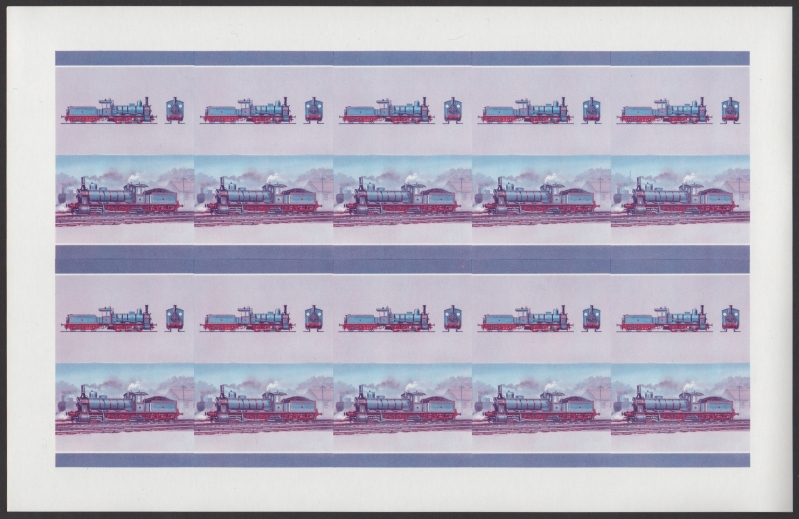 Bequia Locomotives (5th series) 25c Blue-Red Stage Progressive Color Proof Pane