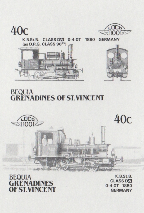 Bequia Locomotives (5th series) 40c Black Stage Progressive Color Proof Pair