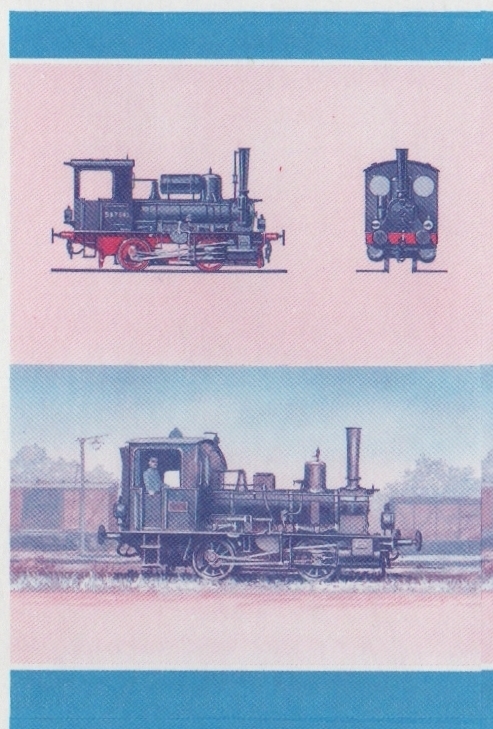 Bequia Locomotives (5th series) 40c Blue-Red Stage Progressive Color Proof Pair