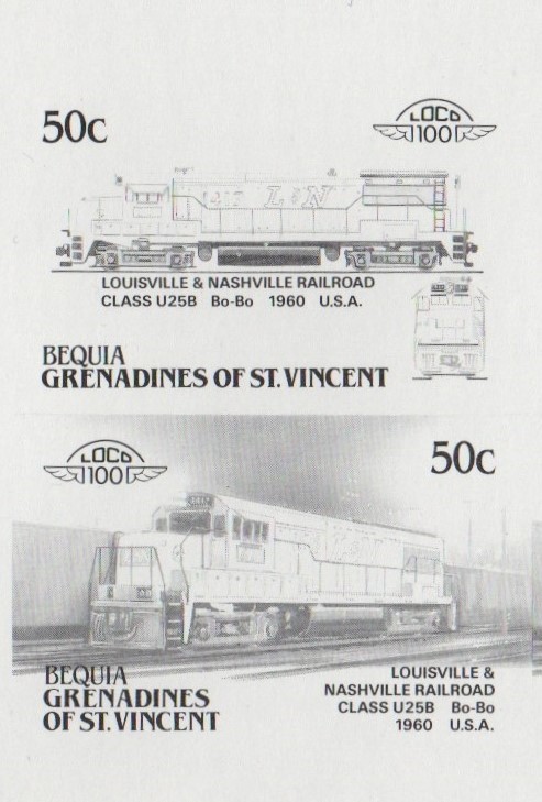 Bequia Locomotives (5th series) 50c Black Stage Progressive Color Proof Pair