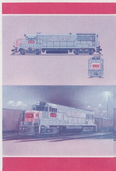 Bequia Locomotives (5th series) 50c Blue-Red Stage Progressive Color Proof Pair