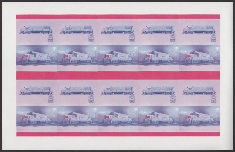 Bequia Locomotives (5th series) 50c Blue-Red Stage Progressive Color Proof Pane
