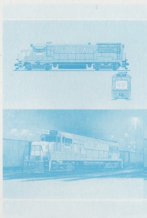 Bequia Locomotives (5th series) 50c Blue Stage Progressive Color Proof Pair