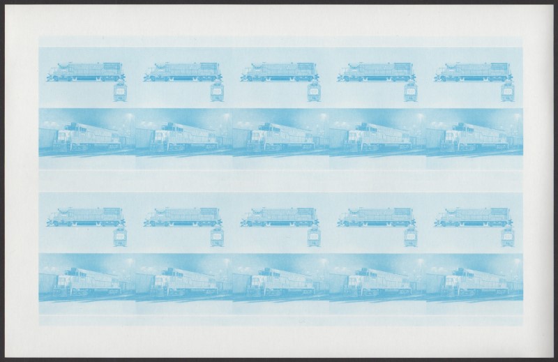 Bequia Locomotives (5th series) 50c Blue Stage Progressive Color Proof Pane