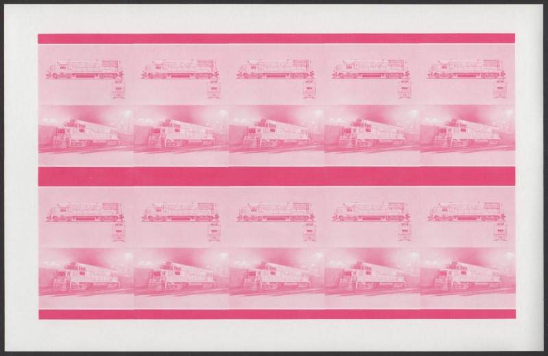 Bequia Locomotives (5th series) 50c Red Stage Progressive Color Proof Pane