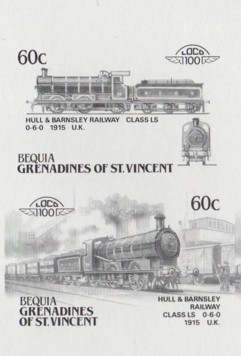 Bequia Locomotives (5th series) 60c Black Stage Progressive Color Proof Pair