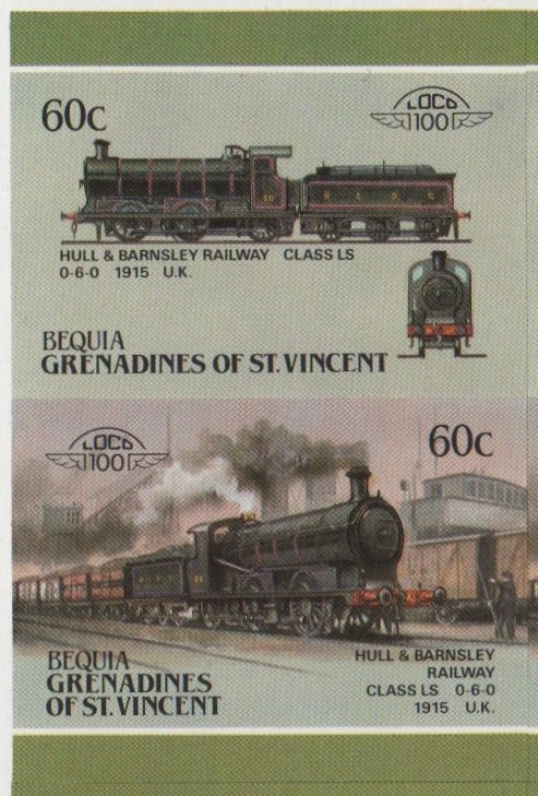 Bequia Locomotives (5th series) 60c 1915 Hull & Barnsley Railway Class LS 0-6-0 Final Stage Progressive Color Proof Stamp Pair