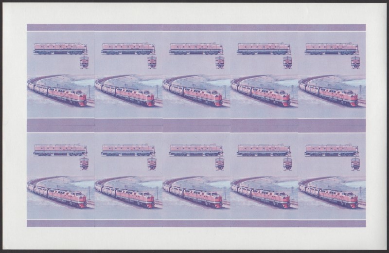 Bequia Locomotives (5th series) 75c Blue-Red Stage Progressive Color Proof Pane