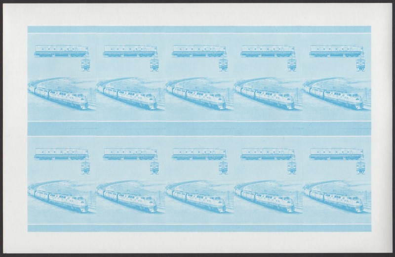 Bequia Locomotives (5th series) 75c Blue Stage Progressive Color Proof Pane