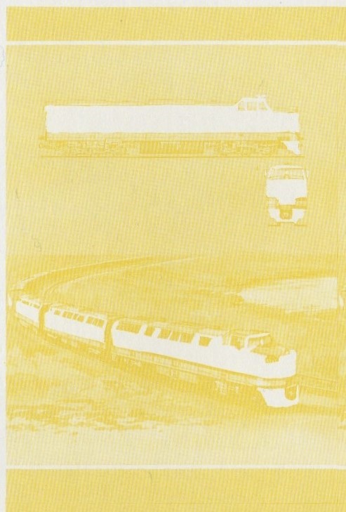 Bequia Locomotives (5th series) 75c Primary Yellow Stage Progressive Color Proof Pair
