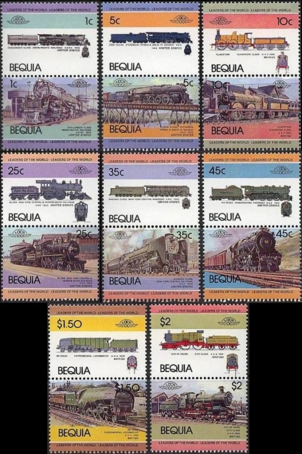 1984 Bequia Leaders of the World, Locomotives (1st series) Stamps