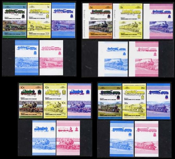 1984 Bequia Leaders of the World, Locomotives (2nd series) five stage color proof sets