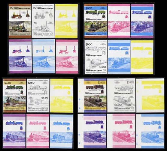 1984 Bequia Leaders of the World, Locomotives (2nd series) six stage color proof sets