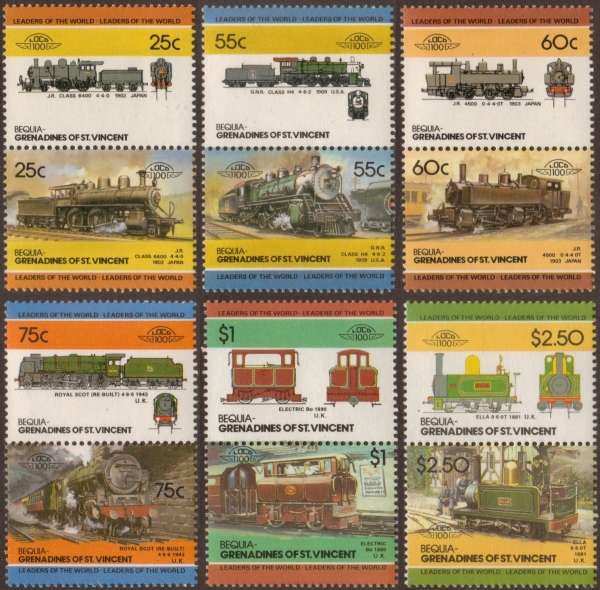 1985 Bequia Leaders of the World, Locomotives (4th series) Stamps
