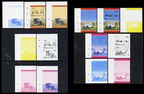 1986 Bequia Leaders of the World, Automobiles (5th series) 7 stage Color Proof Sets