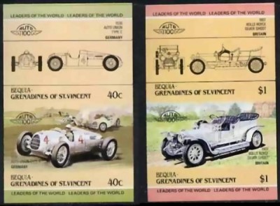 1984 Bequia Leaders of the World, Automobiles (1st series) Imperforate Stamps