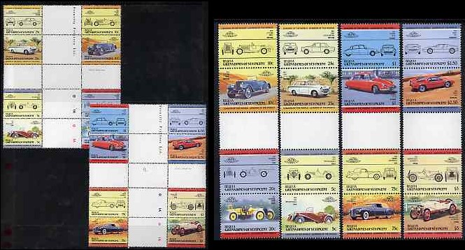 1984 Bequia Leaders of the World, Automobiles (2nd series) Gutter Pair Stamps