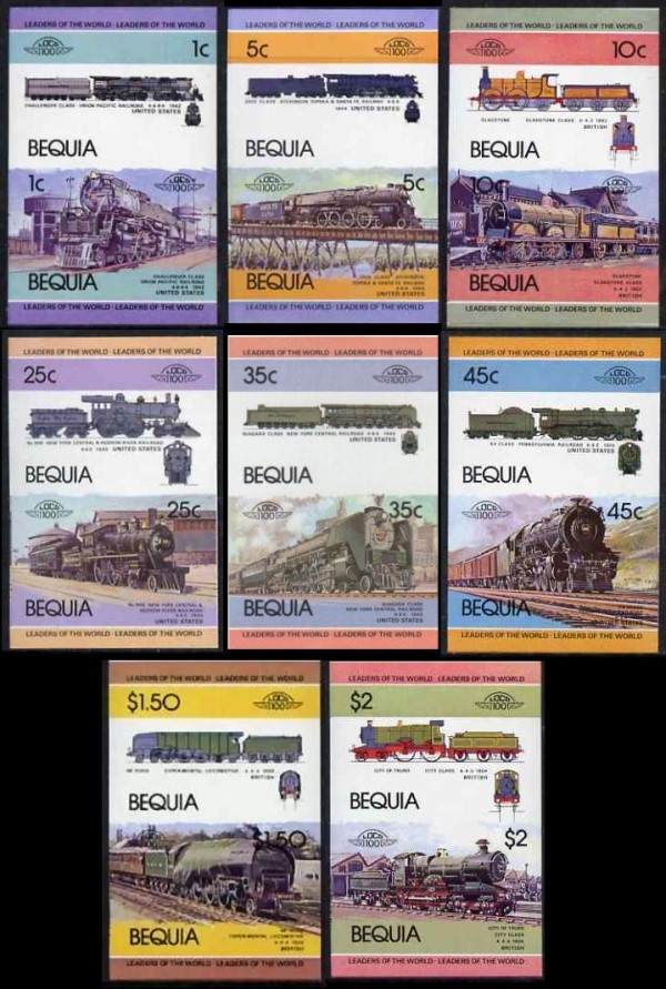 1984 Bequia Leaders of the World, Locomotives (1st series) Imperforate Stamps