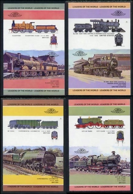 1984 Bequia Leaders of the World, Locomotives (1st series) Imperforate Missing Country Name and Denomination Stamps