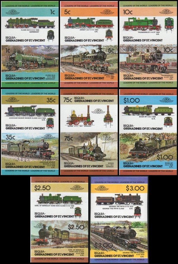 1984 Bequia Leaders of the World, Locomotives (2nd series) Imperforate Stamps
