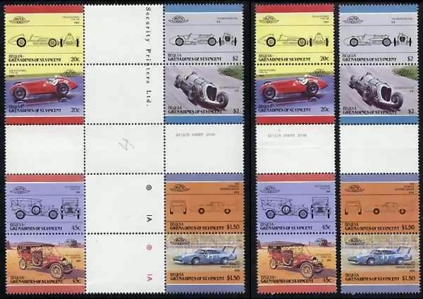 1985 Bequia Leaders of the World, Automobiles (4th series) Gutter Pair Stamps