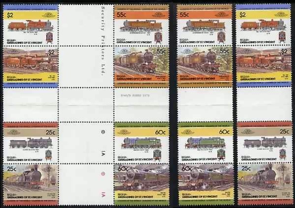 1985 Bequia Leaders of the World, Locomotives (3rd series) Gutter Pair Stamps