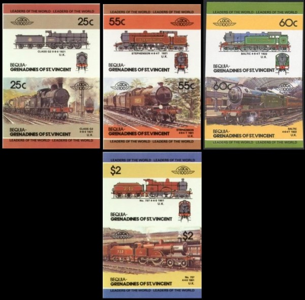 1985 Bequia Leaders of the World, Locomotives (3rd series) Imperforate Stamps