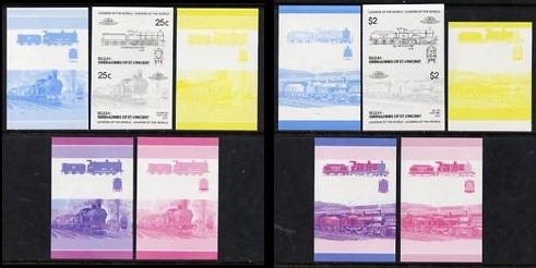 1985 Bequia Leaders of the World, Locomotives (3rd series) Progressive Color Proof Stamps
