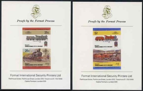 1985 Bequia Leaders of the World, Locomotives (3rd series) Proof Presentation Cards