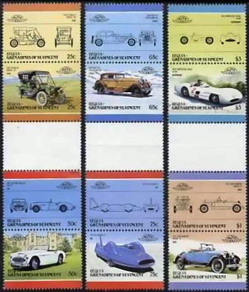 1986 Bequia Leaders of the World, Automobiles (5th series) Gutter Pair Stamps