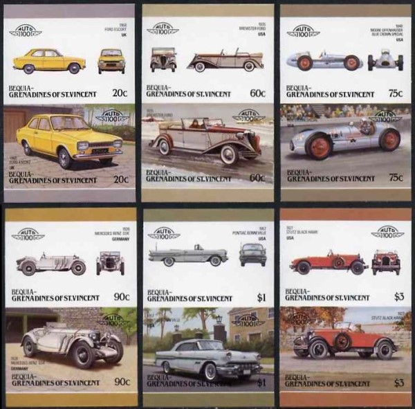 1986 Bequia Leaders of the World, Automobiles (6th series) Imperforate Stamps