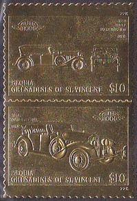 1987 Bequia Leaders of the World, Automobiles (7th series) Scott 121 Special $10.00 Gold Stamp Pair