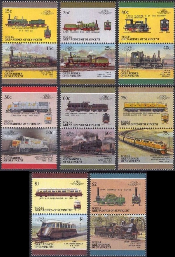 1987 Bequia Leaders of the World, Locomotives (5th series) Stamps