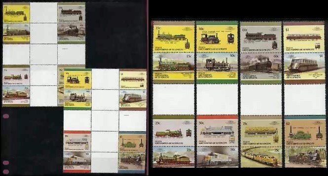 1987 Bequia Leaders of the World, Locomotives (5th series) Gutter Pair Stamps