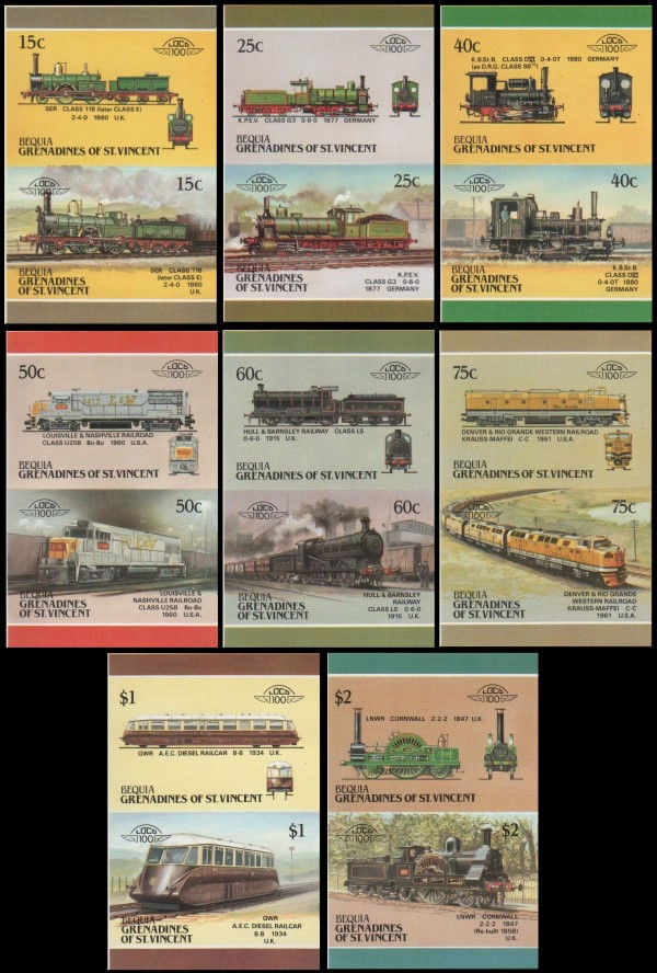 1987 Bequia Leaders of the World, Locomotives (5th series) Imperforate Stamps