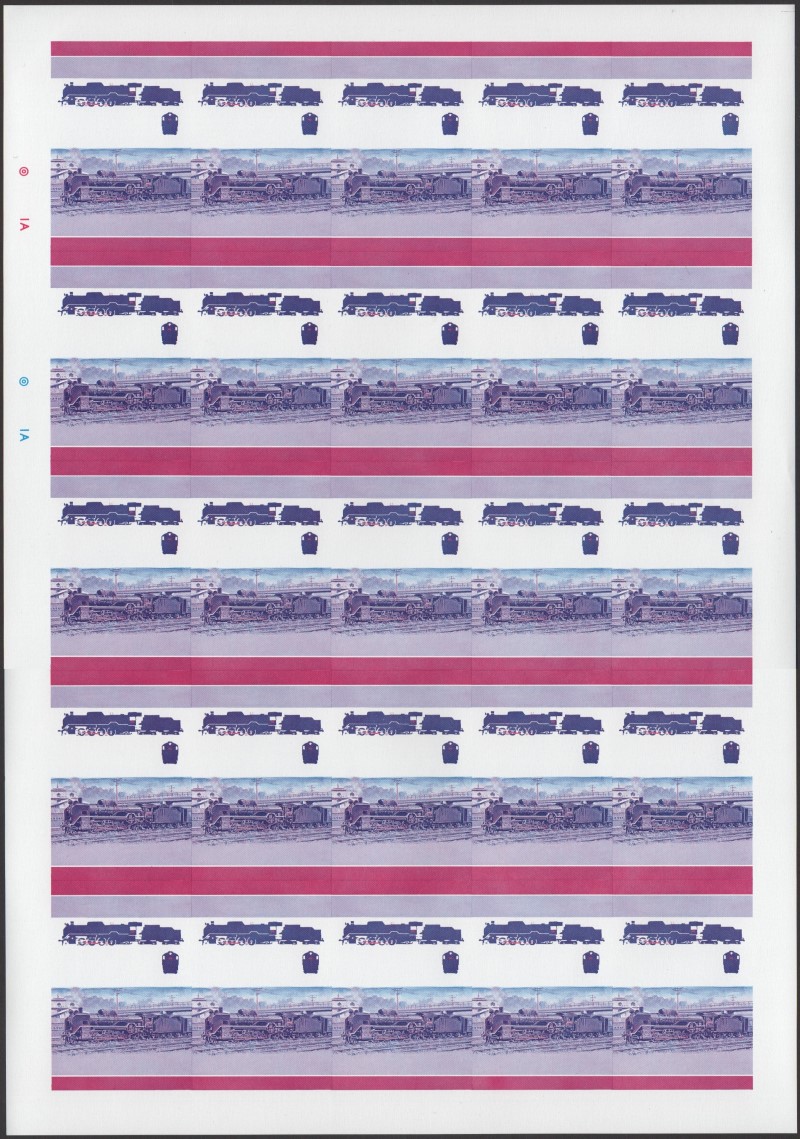 Union Island Locomotives (1st series) $1.00 Blue-Red Stage Progressive Color Proof Pane