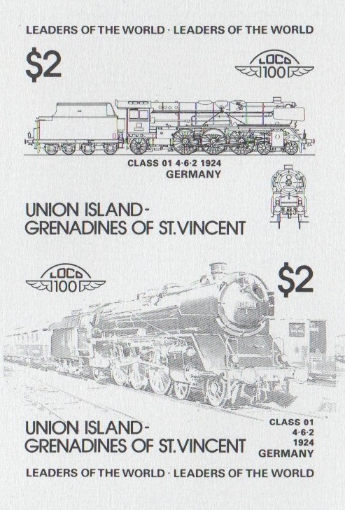 Union Island Locomotives (1st series) $2.00 Black Stage Progressive Color Proof Pair
