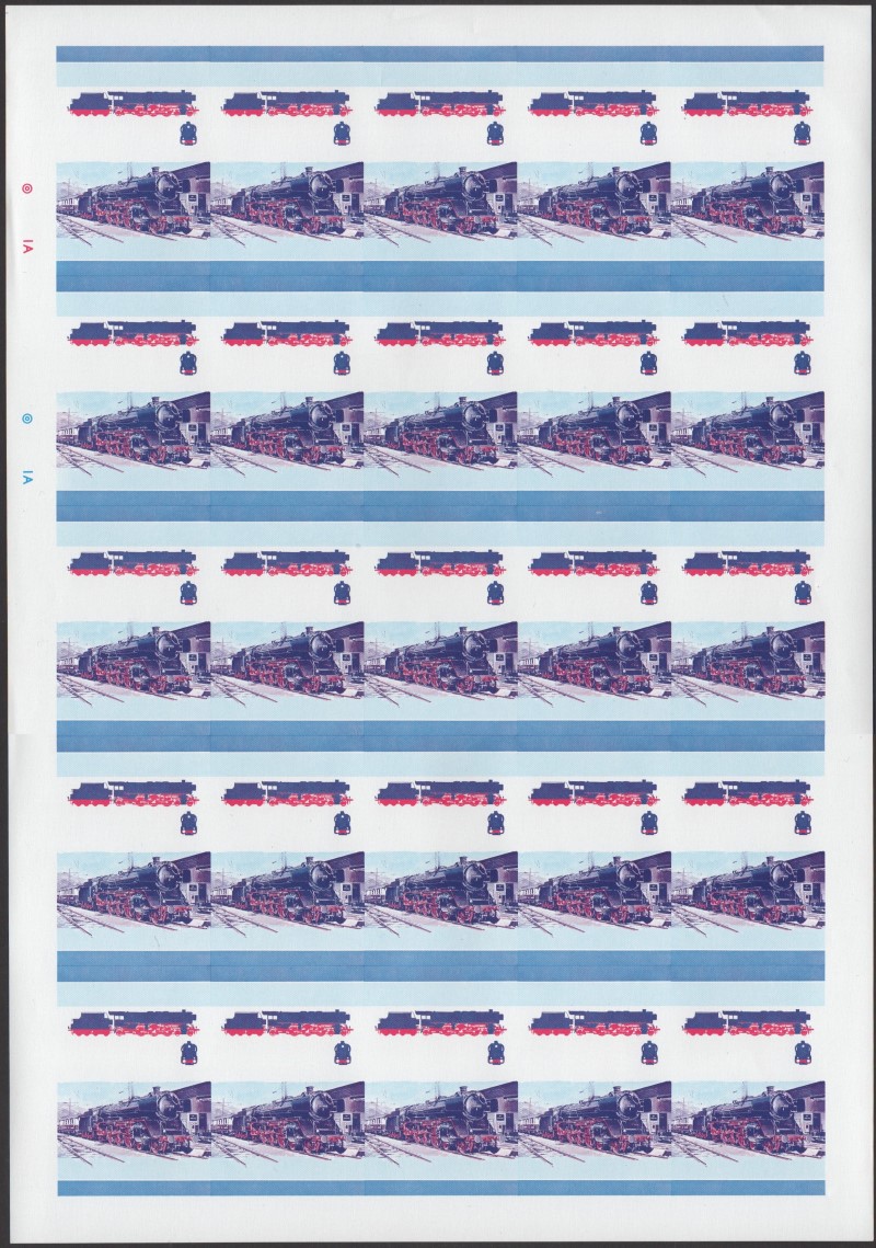 Union Island Locomotives (1st series) $2.00 Blue-Red Stage Progressive Color Proof Pane