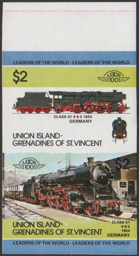 Union Island 1st Series $2.00 1924 Class 01 4-6-2 Locomotive Stamp Final Stage Color Proof From 5-Stage Set